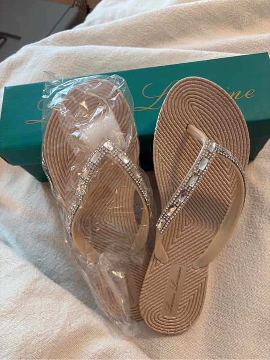 Lauren Lorraine Shoes - Lauren Lorraine Beige Nude Crystal Embellished Thong Sandals NWT
